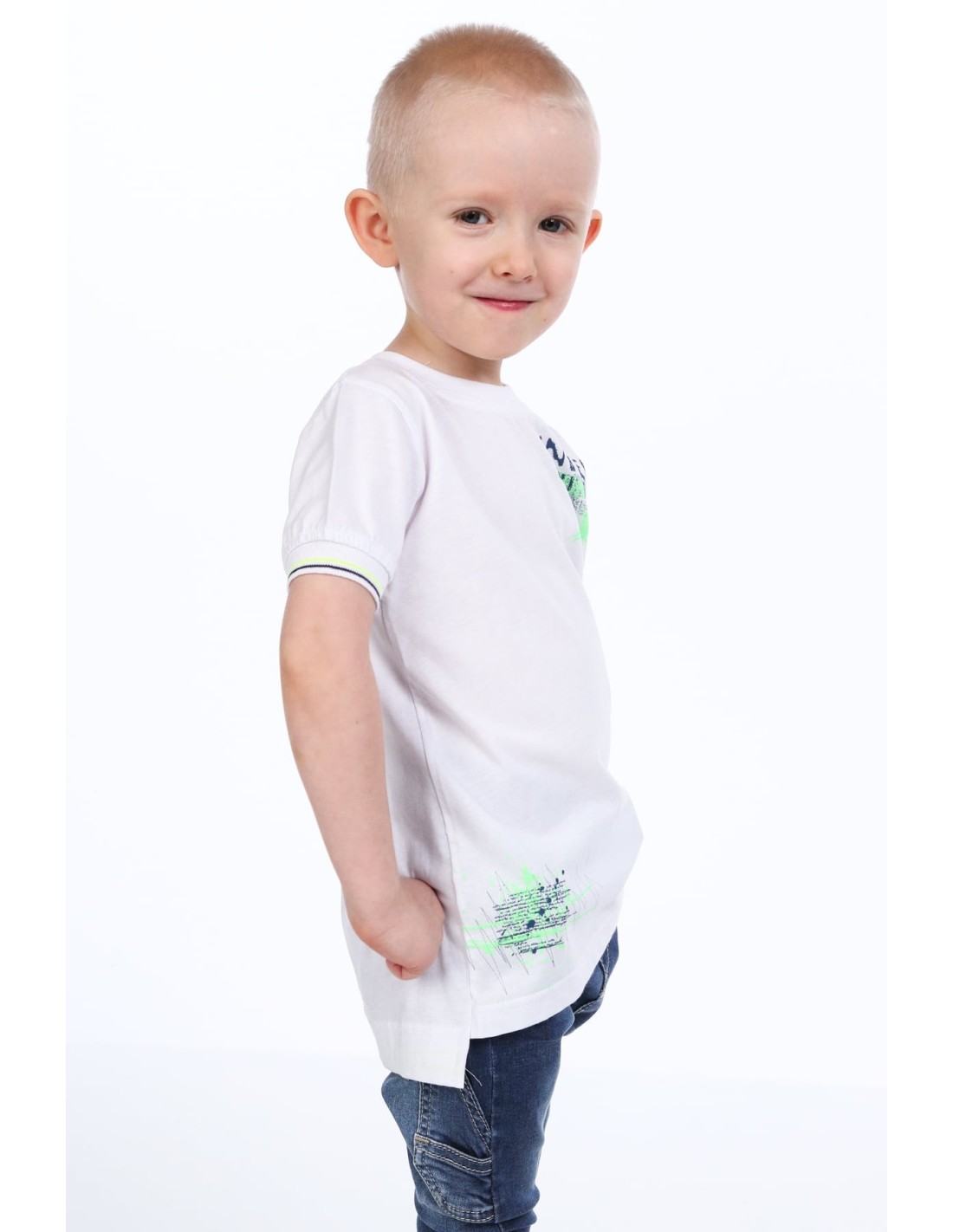 Weißes Jungen-T-Shirt mit Aufschrift NDZ7337 – Online-Shop – Boutique